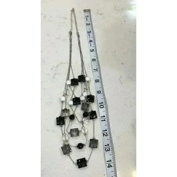 Multistrand Black White Clear Beaded Faceted Bead Necklace with Extender - Picture 2 of 16